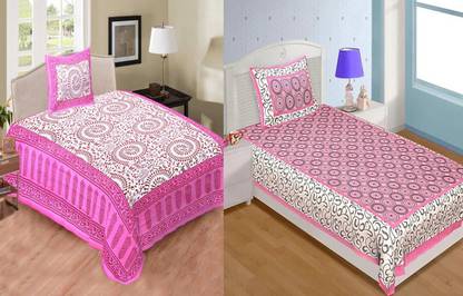 Jeevat 180 TC Cotton Single Printed Flat Bedsheet