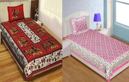 Jeevat 180 TC Cotton Single Printed Flat Bedsheet
