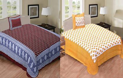 Jeevat 180 TC Cotton Single Jaipuri Prints Flat Bedsheet