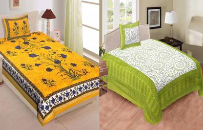 Jeevat 180 TC Cotton Single Jaipuri Prints Flat Bedsheet