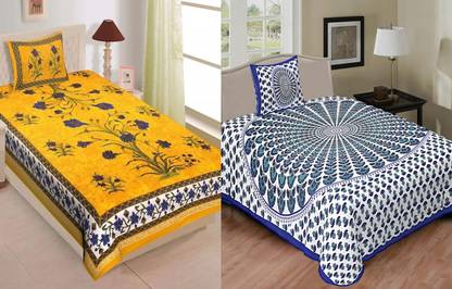 Jeevat 180 TC Cotton Single Jaipuri Prints Flat Bedsheet