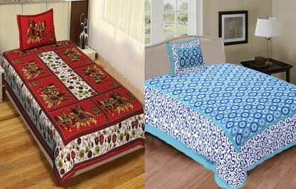 Jeevat 180 TC Cotton Single Printed Flat Bedsheet