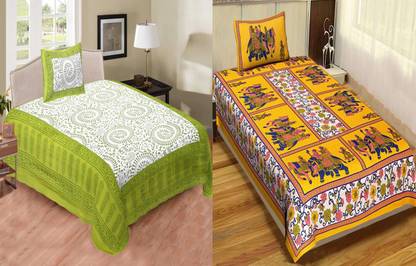 Jeevat 180 TC Cotton Single Printed Flat Bedsheet