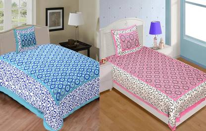 Jeevat 180 TC Cotton Single Printed Flat Bedsheet
