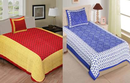 Jeevat 180 TC Cotton Single Printed Flat Bedsheet