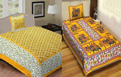 Jeevat 180 TC Cotton Single Printed Flat Bedsheet