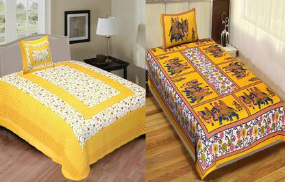 Jeevat 180 TC Cotton Single Printed Flat Bedsheet