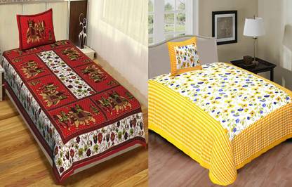 Jeevat Cotton Single Flat 180 TC Floral Bedsheet