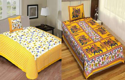 Jeevat 180 TC Cotton Single Printed Flat Bedsheet