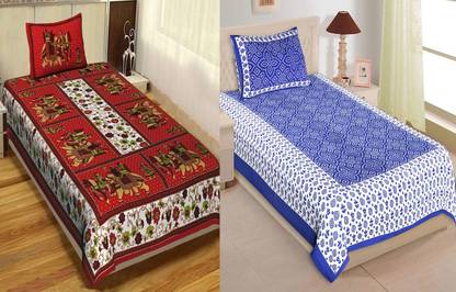 Jeevat 180 TC Cotton Single Printed Flat Bedsheet