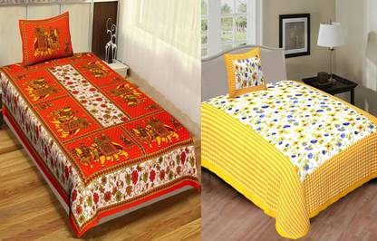 Jeevat 180 TC Cotton Single Printed Flat Bedsheet