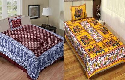 Jeevat 180 TC Cotton Single Printed Flat Bedsheet