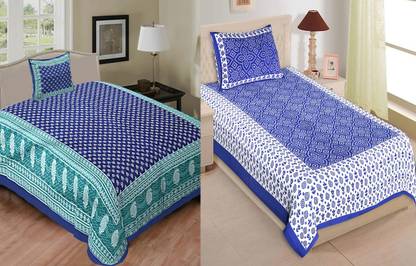 Jeevat 180 TC Cotton Single Printed Flat Bedsheet