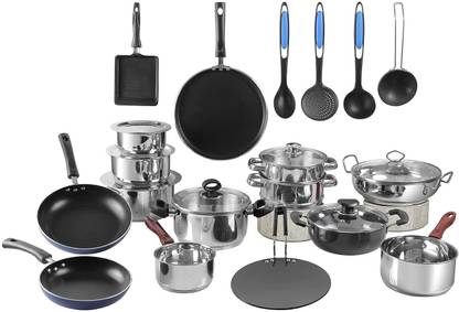 VINOD 25 Pcs Stainless Steel Cookware Set Induction Bottom Non-Stick Coated Cookware Set