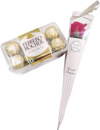 Uphar Creations Rose Flower With Ferrero Rocher chocolate Box | Gifts | Combo