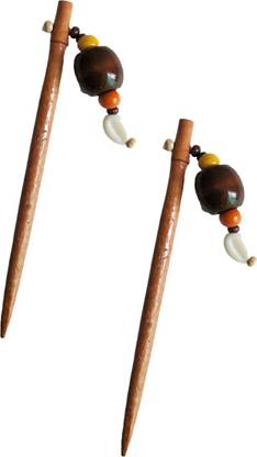 salvusappsolutions Wooden Hair Stick design with wooden beads for Girls & Womens, set-2(12 cm) Bun Stick