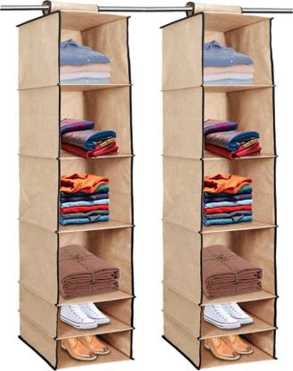 Home Style India Non Woven 6 Shelf / Compartment Closet Cloth Hanging Organizer (2 Pcs, Beige) Closet Organizer