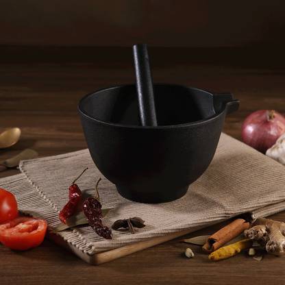 WONDERCHEF Forza Pre-seasoned Mortar & Pestle Cast Iron Masher