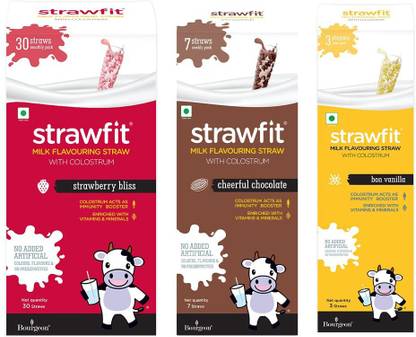 strawfit 30 Strawberry-7 Chocolate-3 Vanilla Milk Flavored Straws With Colostrum