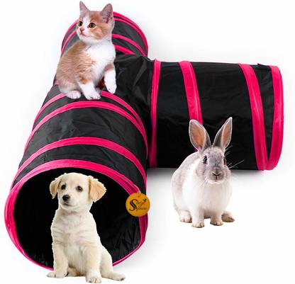 Sage Square Big Size Portable Sleeping/ Exercise 3 Way Tunnel /Hanging Ball for Rabbit (Red) Nylon Training Aid For Dog & Cat