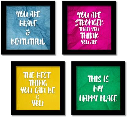 Wrapped Paper Theme Motivational Wall Frames for Home and Office | Motivational Quotes Frames | Inspirational Wall Posters | Motivational Wall Posters Combo Art | Motivational Quotes Wall Frame Combos - Set of 4 Square Frames Style 37 (Each Frame 9.5x9.5 inch) Photographic Paper