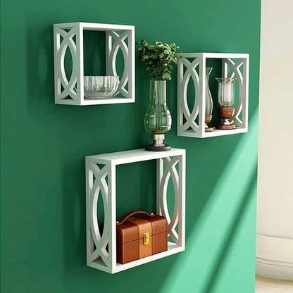 amirami AMIRAMI Square Wall Shelf Jaali Cutting Design for Home Decor Wooden Wall Shelf