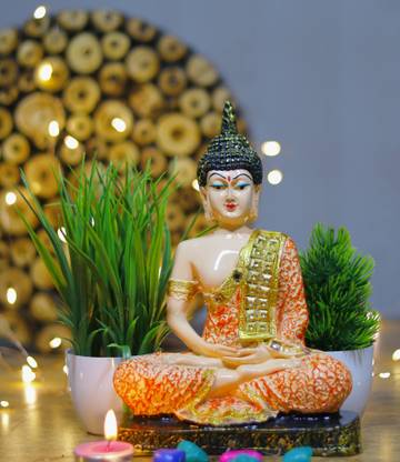 Flipkart Perfect Homes Beautiful Meditating Lord Buddha With Two Plant Decorative Showpiece - 23 cm