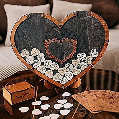 SYPRAM Heart-shaped Wooden Guest Book Alternative and Wooden Heart Storage Box Decorative Showpiece  -  15 cm