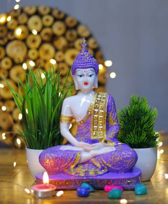 Flipkart Perfect Homes Beautiful Meditating Lord Buddha With Two Artificial Plant Decorative Showpiece  -  23 cm