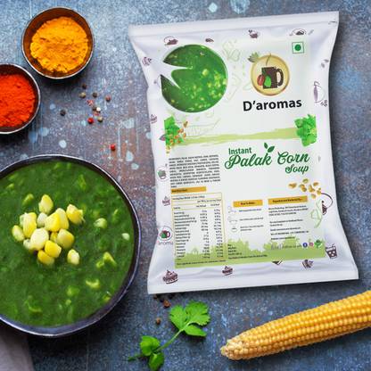 D'aromas Palak Corn Soup Instant Premix|Ready To Cook| No Artificial Flavour & Colour