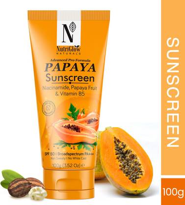NutriGlow NATURAL'S Sunscreen - SPF 50 PA+++ Advanced Pro Formula Papaya Sunscreen No White Cast, All Skin Type