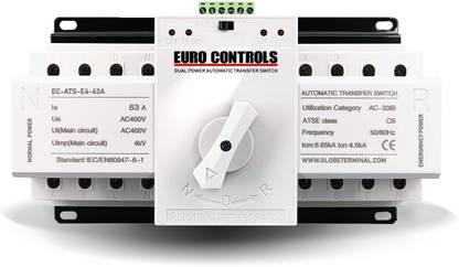 Euro Controls ATS 4 POLE 63A Auto Transfer Switch Dual Source - Motorized switching - Control signal - Wide Wire Connector