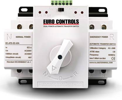 Euro Controls ATS 2 POLE 63A Auto Transfer Switch Dual Source - Motorized switching - Control signal - Wide Wire Connector