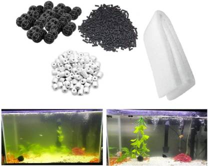 Despacito Bio Media Filters,500g Ceramic,Activated Carbon,25Pcs Bio Balls and Sponge Sponge Aquarium Filter