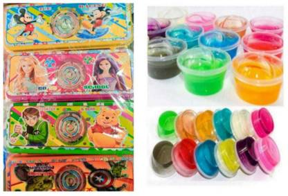 imtion 2 in 1 ( 2 Crystal slime jelly toy + 3 Goli game jometry box Pencil box kit toy