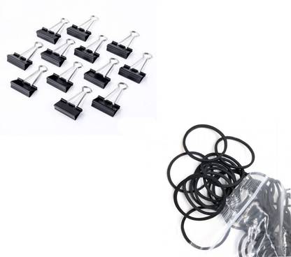 Crafts Haveli Paper Binder Clip & 50 Rubber Band Black Big