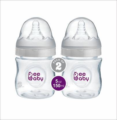 Beebaby Ease Wide Neck Baby Feeding Bottle with Anti-Colic Teat (White) (Pack of 2) - 150 ml