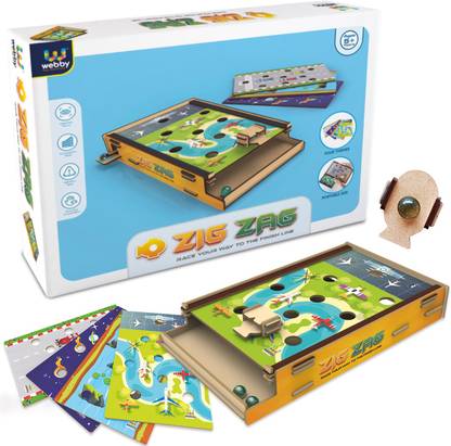 Webby DIY Wooden Marble Zig Zag Game with 4 Themes, Table Top Game for Kids and Adult Party & Fun Board Game