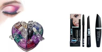 Lele Combo of Waterproof Eyeliner,Mascara, Eyebrow Pencil and 12 color eyeshadow shimmer Powder C-25