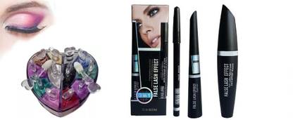 Lele Combo of Waterproof Eyeliner,Mascara, Eyebrow Pencil and 12 color eyeshadow shimmer Powder C-15