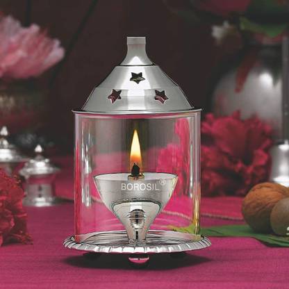 BOROSIL Akhand Diya (Medium) Nickel Table Diya