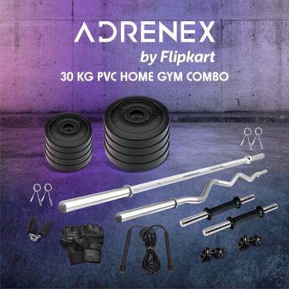 Adrenex by Flipkart 30 kg 30 Kg Fitness Equipments Home Gym Combo Kit 2 with curl and plain rod Home Gym Combo