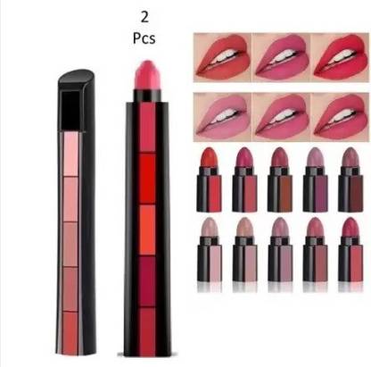 Lanovy 5 in Enrich Matte Lipstick, The Red & Nude Pack of 2 (RED+NUDE, 15 g)