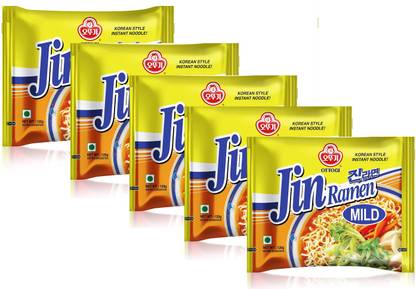 Ottogi Jin Ramen Mild Korean Style Instant Noodles Vegetarian120gmX 5Pack (Imported) Instant Noodles Vegetarian