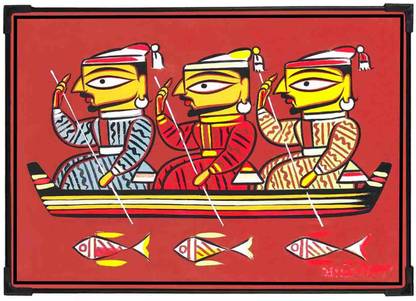 FURNATO | JAMINI ROY Painting Collection – Three Boatmen - MDF592 Digital Reprint 12 inch x 17 inch Painting