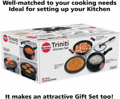Hawkins Hawkins Trinity 3 Pc Combo -Tawa 26 cm, Kadhai 2.5L, Contura Black (CB35) Cooker 3.5 L, 2.5 L Inner Lid Pressure Cooker & Pressure Pan