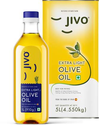 JIVO Extra Light Daily Cooking Olive Oil 5 LTR (Tin) + 1 LTR ( Pet Bottle) Olive Oil Glass Bottle