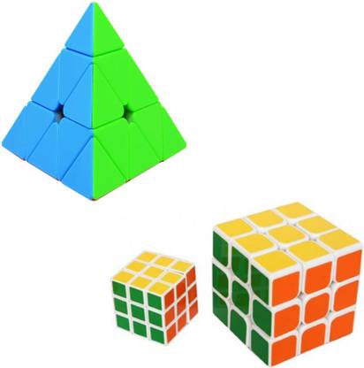 PHAGQU High Speed Stickerless Rubik's Cube SET OF 3 (Big & Small Cube + Triangle Shape)