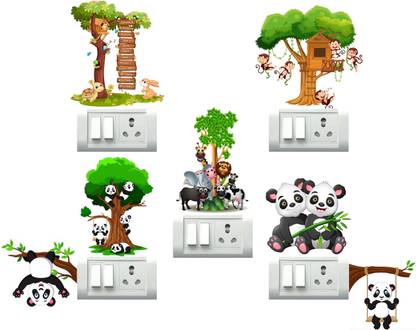 Design Zoo 13 cm Branches of Panda Switchboard Sticker Self Adhesive Sticker