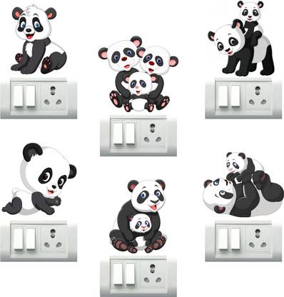 Design Zoo 13 cm Kids & Panda Switchboard Sticker Self Adhesive Sticker